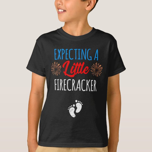 Expecting A Little Firecracker New Mom 4th Of July T-Shirt (Front)
