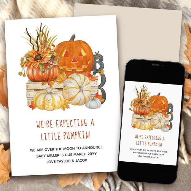 Expecting a Little Pumpkin Rustic Halloween Announcement (Expecting a Little Pumpkin rustic fall themed pregnancy announcement)