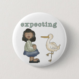Expecting - African American Mom to Be and Stork 2 Inch Round Button