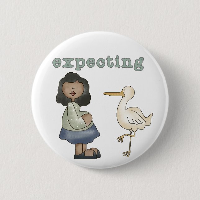 Expecting - African American Mom to Be and Stork 2 Inch Round Button (Front)