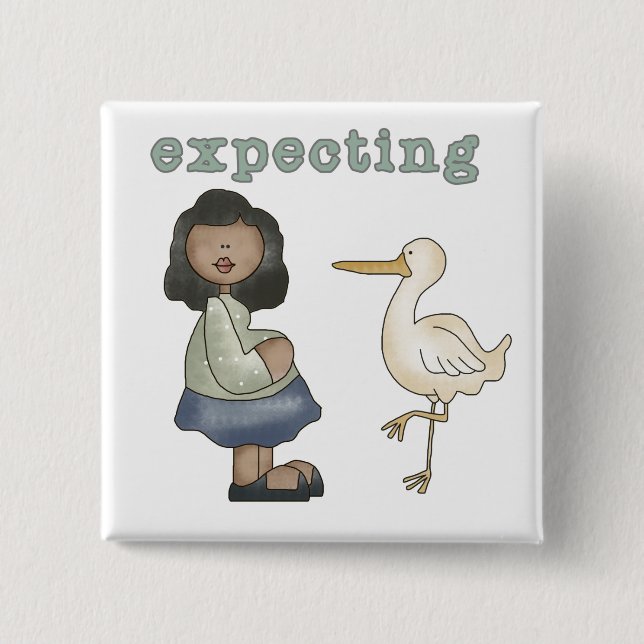 Expecting - African American Mom to Be and Stork 2 Inch Square Button (Front)