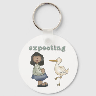 Expecting - African American Mom to Be and Stork Keychain