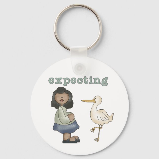 Expecting - African American Mom to Be and Stork Keychain (Front)