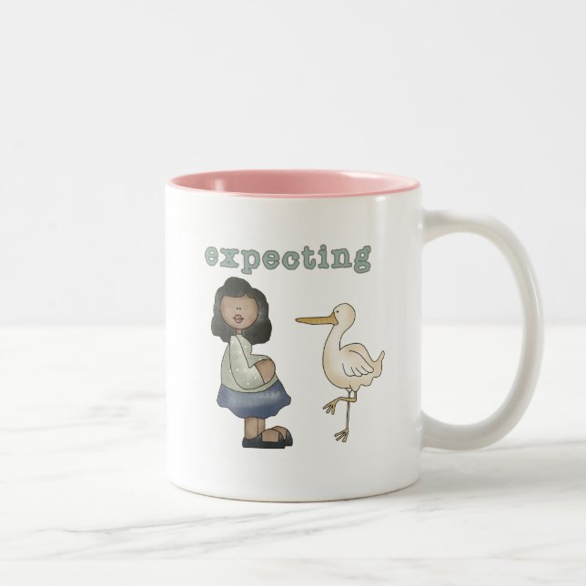 Expecting - African American Mom to Be and Stork Two-Tone Coffee Mug (Right)