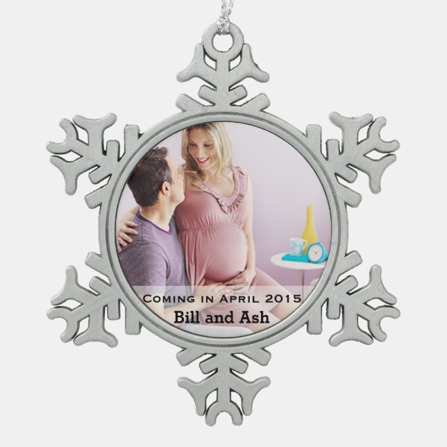 Expecting Couple Snowflake Pewter Christmas Ornament (Front)