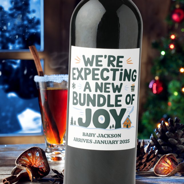Expecting New Bundle Of Joy Pregnancy Announcement Wine Label (We Are Expecting A New Bundle Of Joy Pregnancy Announcement Wine Label)