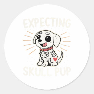 Expecting Skull Pup Halloween Classic Round Sticker