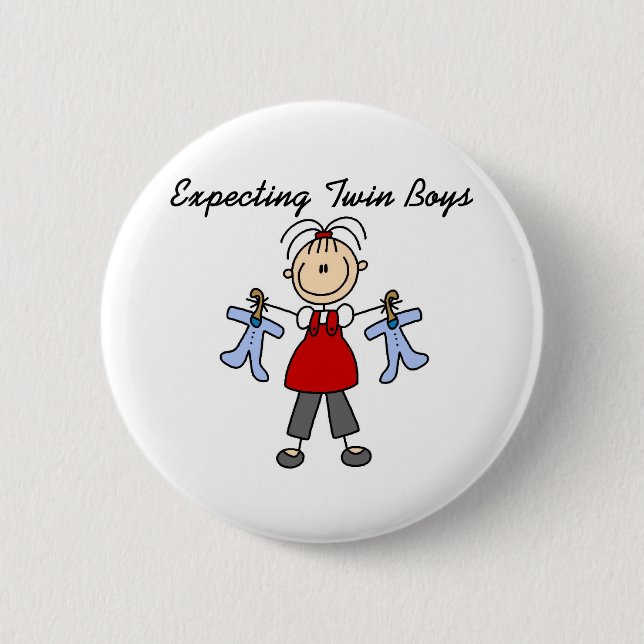 Expecting Twin Boys  2 Inch Round Button (Front)