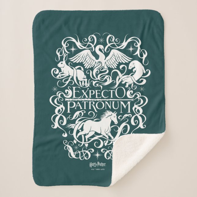Expecto Patronum Filigree Graphic Sherpa Blanket (Front)