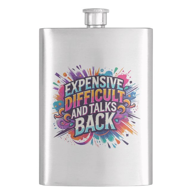 Expensive difficult and talks back drinking shots hip flask (Front)
