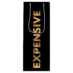 EXPENSIVE Elegant Faux Gold Foil Text on Black Wine Gift Bag