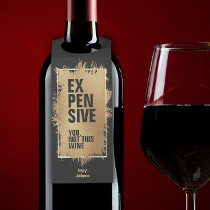 EXPENSIVE Text Gold Foil on Black Bottle Tag