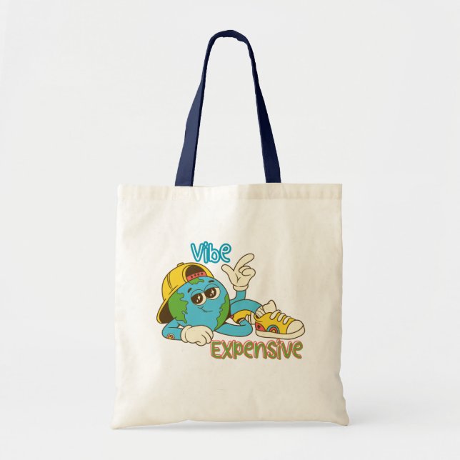 Expensive Vibe – Cool Retro Earth Character Design Tote Bag (Front)