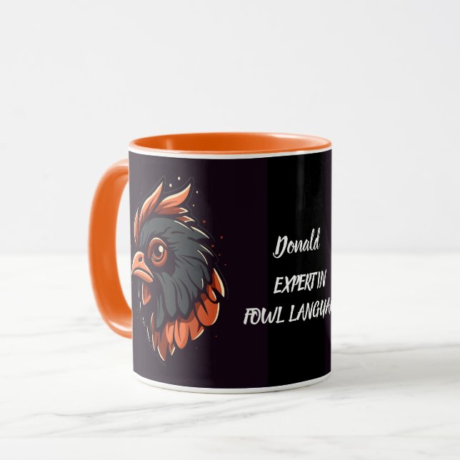 Expert in Fowl Language, Cockerel's Head. Editable Mug (Front Left)
