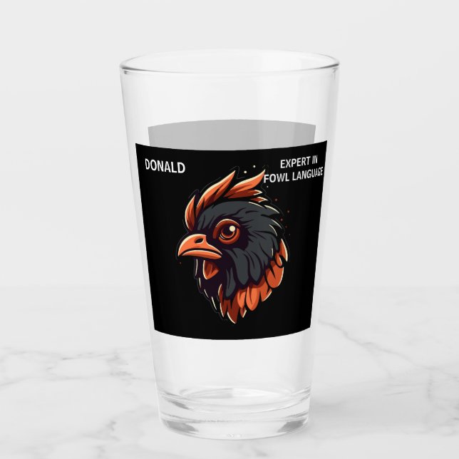 Expert in Fowl Language, Rooster's Head. Editable Glass (Front)