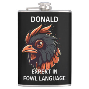 Expert in Fowl Language, Rooster's Head. Pocket Hip Flask