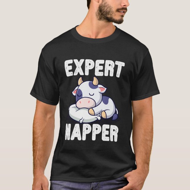 Expert Napper Cute Sleeping Cow Funny Animal T-Shirt (Front)
