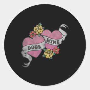Explicit Love For Dogs And Wine Tattoo Style V2 Classic Round Sticker