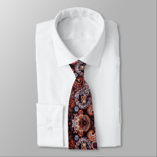 Exploded Paisley Pattern Floral Black Brown Peach Tie