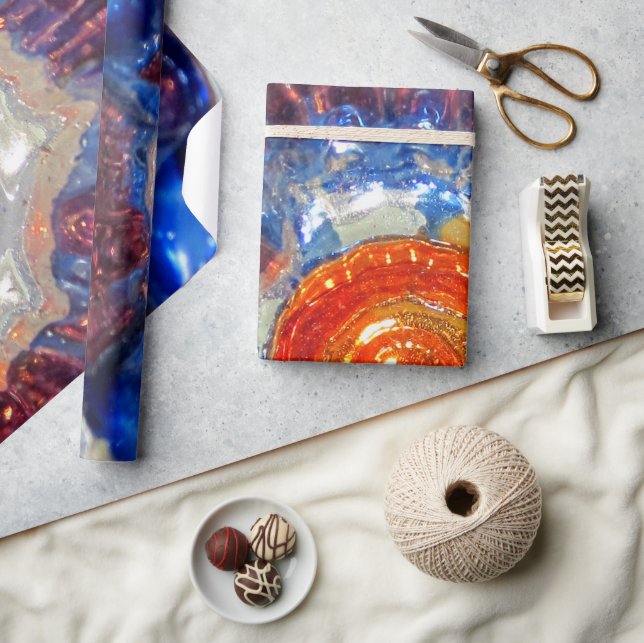 Exploding Cosmos Art Glass - Van Gogh Orange Sun Wrapping Paper (Crafts)