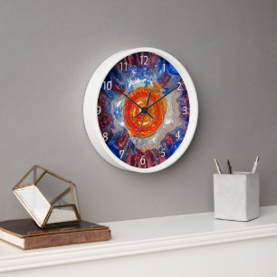 Exploding Cosmos - Van Gogh Orange Sun - numbers Clock