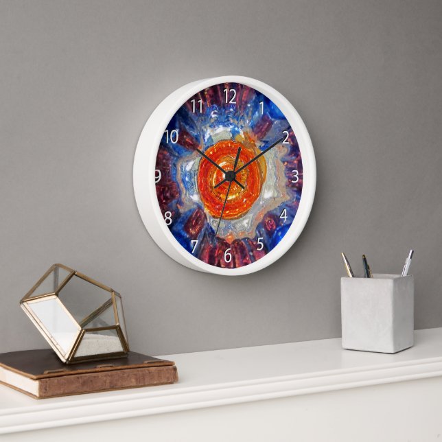 Exploding Cosmos - Van Gogh Orange Sun - numbers Clock (Office)