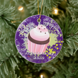 Exploding cupcake sugar plums bakery Christmas Ceramic Ornament