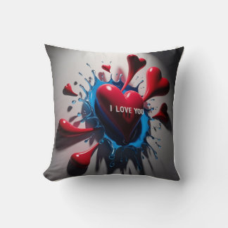 Exploding Hearts & Tears: 3D Emotional Burst Throw Pillow