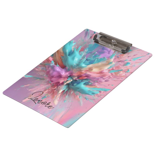 Exploding Paint Abstract Pink Turquoise Lilac Clipboard (Angled)