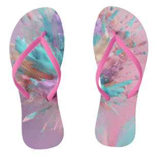 Exploding Paint Abstract Pink Turquoise Lilac Flip Flops
