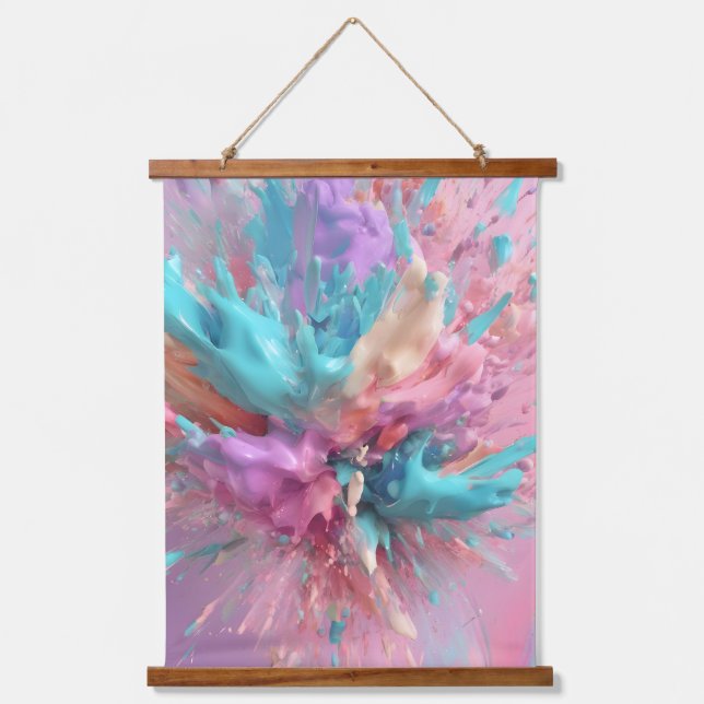 Exploding Paint Abstract Pink Turquoise Lilac Hanging Tapestry (Front)