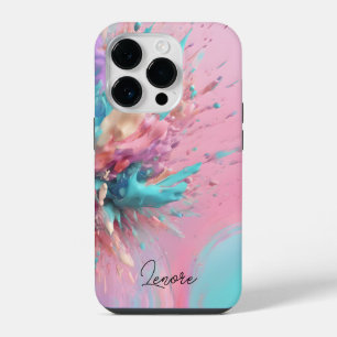 Exploding Paint Abstract Pink Turquoise Lilac iPhone 14 Pro Case
