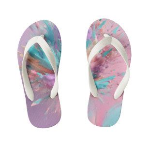 Exploding Paint Abstract Pink Turquoise Lilac Kid's Flip Flops