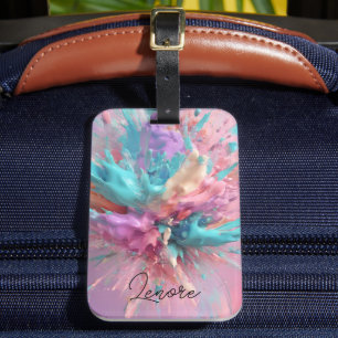Exploding Paint Abstract Pink Turquoise Lilac Luggage Tag