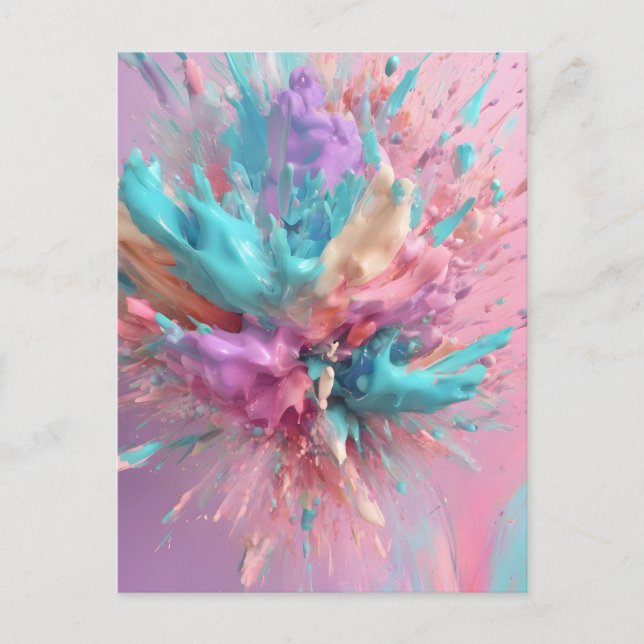 Exploding Paint Abstract Pink Turquoise Lilac Postcard (Front)