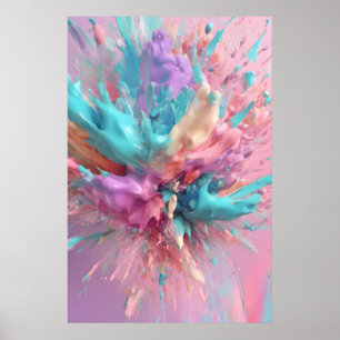 Exploding Paint Abstract Pink Turquoise Lilac Poster