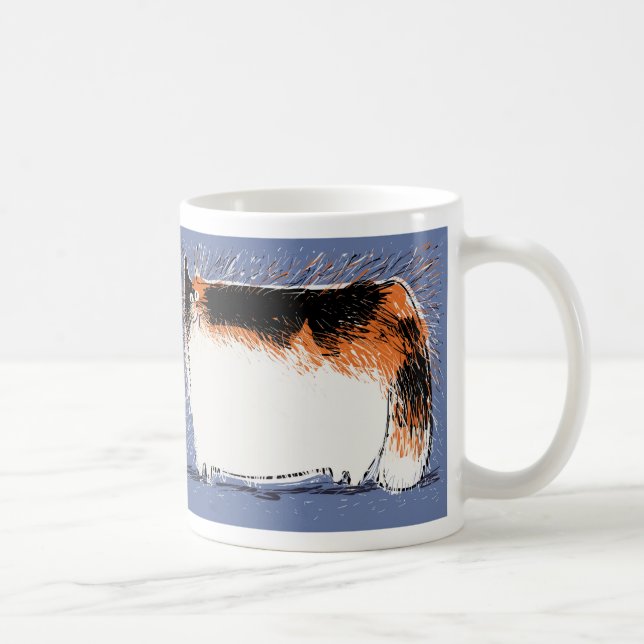 Exploding shedding calico cat cartoon coffee mug (Right)