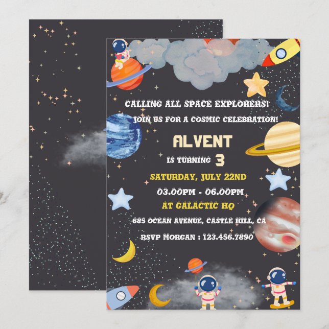 Explorateurs de l'espace Invitation d'anniversaire (Devant / Derrière)