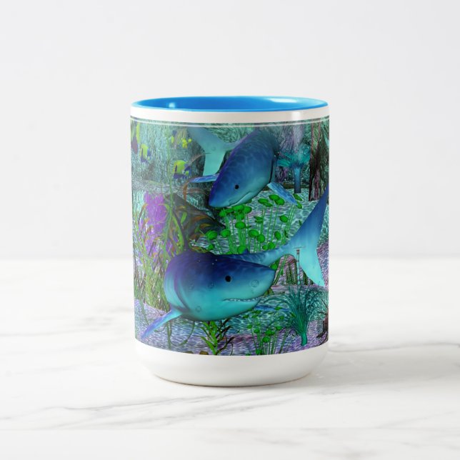 Exploration 3D Sharks Two-Tone Coffee Mug (Center)