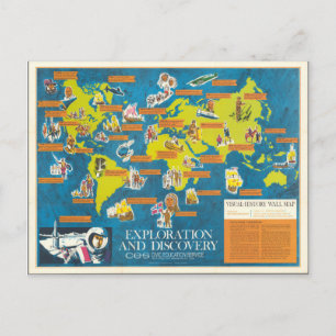 Exploration and Discovery Visual-History World Map Postcard