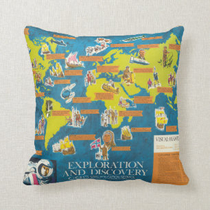 Exploration and Discovery Visual-History World Map Throw Pillow