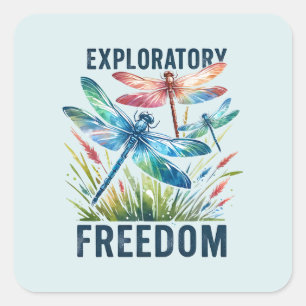 Exploratory Freedom - Artistic Dragonfly Square Sticker