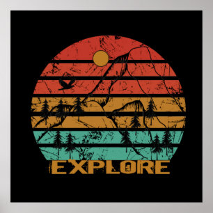 explore adventure vintage retro sunset poster