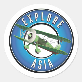 Explore Asia vintage style logo Classic Round Sticker
