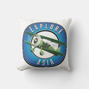 Explore Asia vintage style logo Magnet Throw Pillow