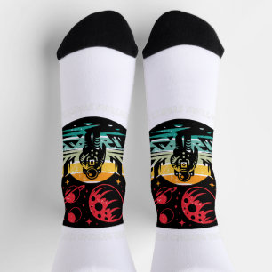 Explore Beyond The Stars Retro Space Adventure T-S Socks