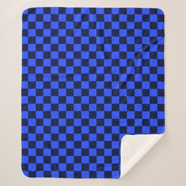 Explore Bold Blue and Black Chequered Design Sherpa Blanket (Front)