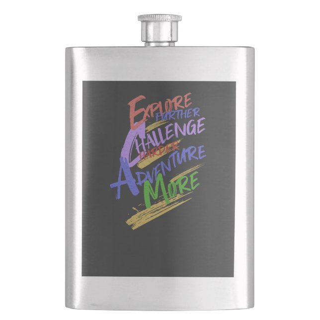 Explore Challenge Adventure Quote Motivation Hip Flask (Front)
