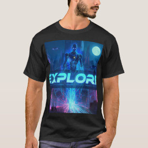EXPLORE - Cyberpunk Android Sci Fi City Neon Tech T-Shirt
