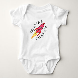 EXPLORE & DREAM BIG Cute Rocket Girl Inspirational Baby Bodysuit